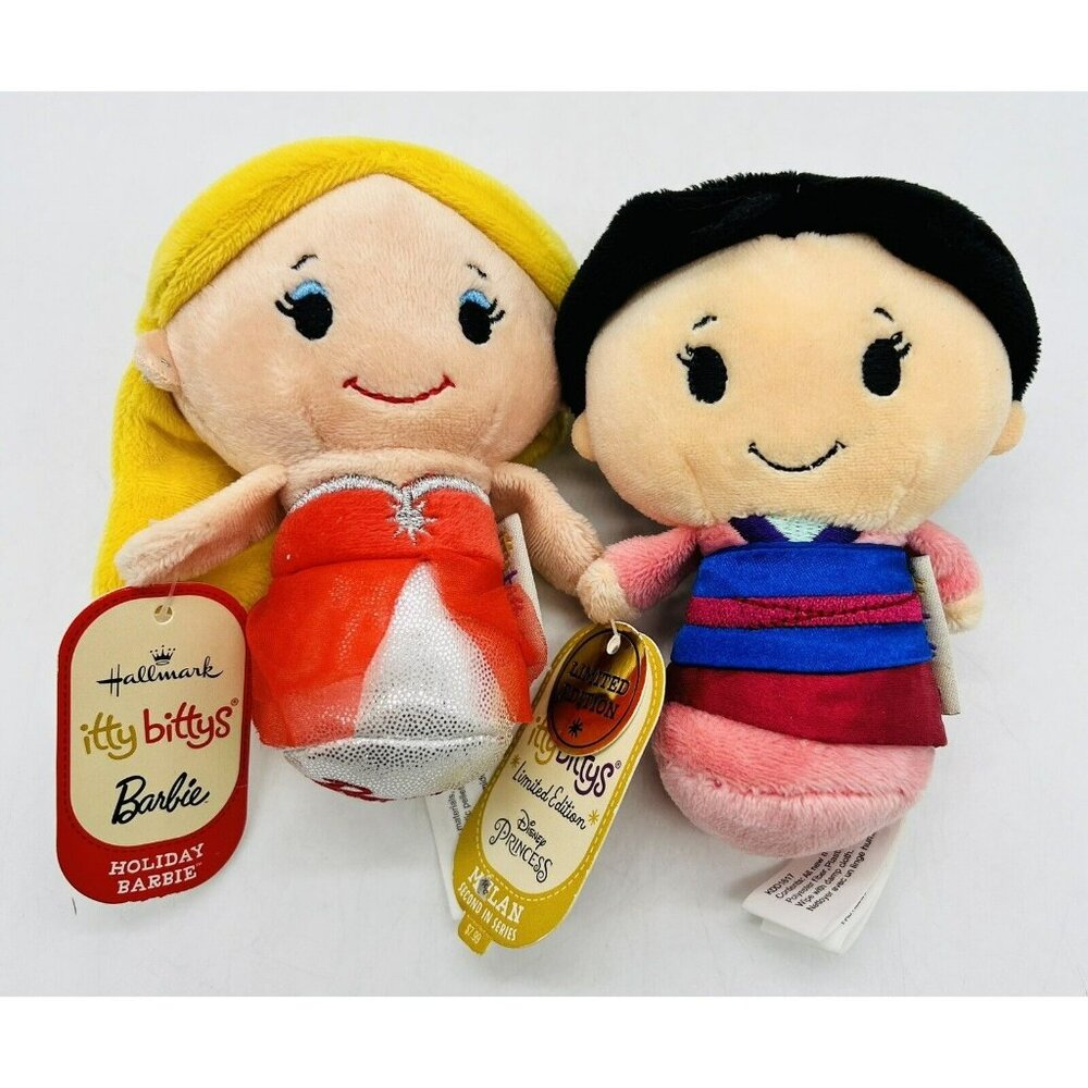 Hallmark‎ Itty Bittys Holiday Barbie Disney Mulan Princess Plush Lot of 2 Tags